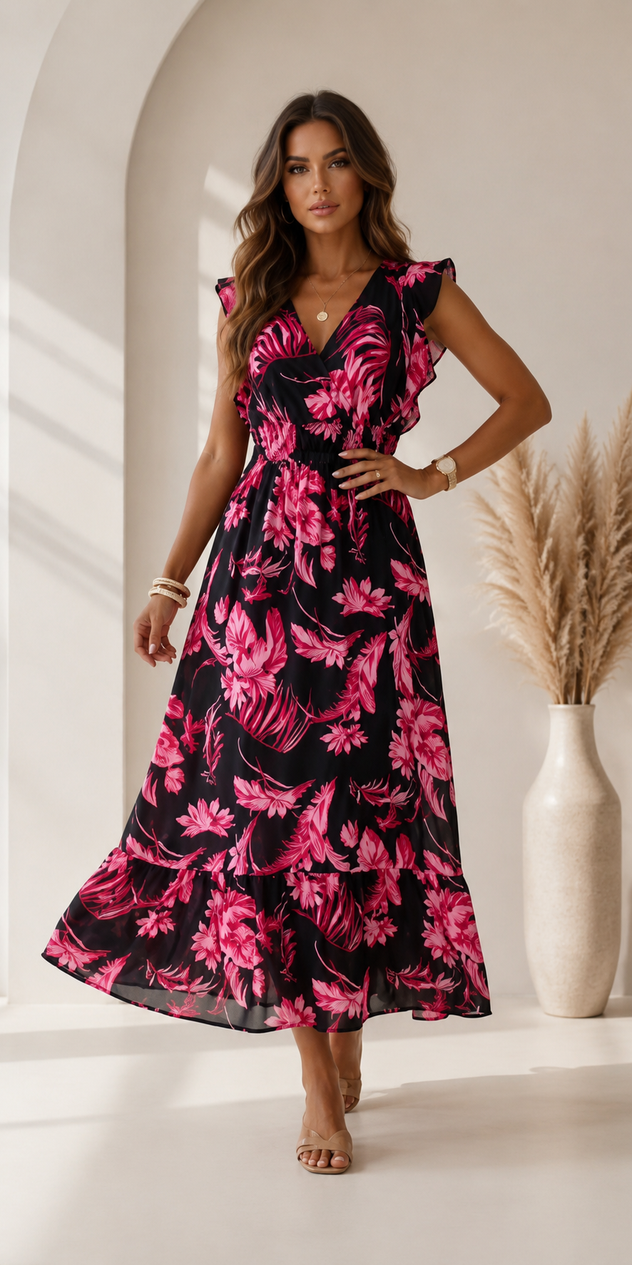 Long maxi dress with a floral pattern