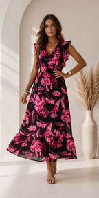 Long maxi dress with a floral pattern