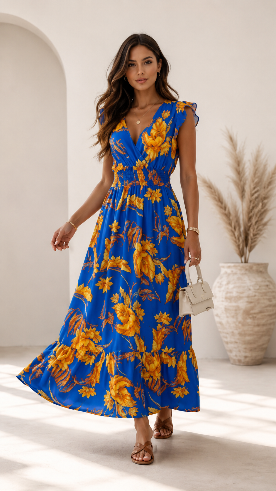 Long maxi dress with a floral pattern