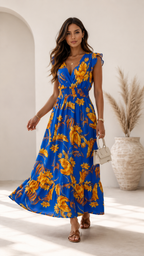 Long maxi dress with a floral pattern